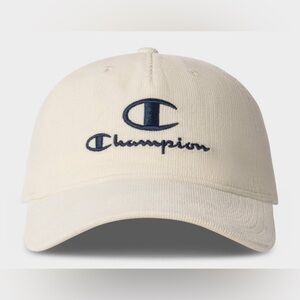 Champion Corduroy Off-White Cream Baseball Hat Cap with Navy Logo NWT